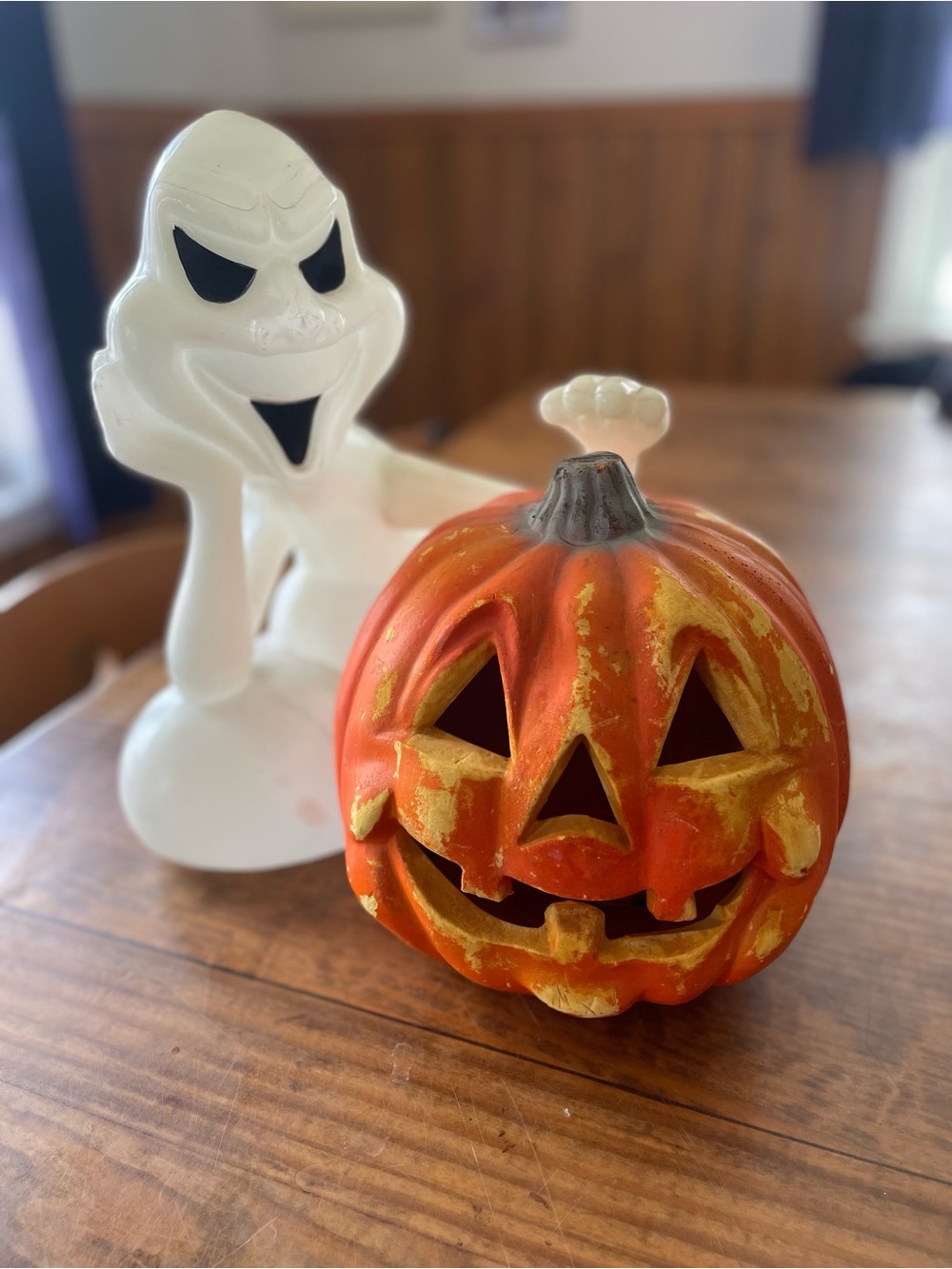 Vintage 90s Seasons by Zauders Ghost and Pumpkin Light Up Blow Mold Decoration